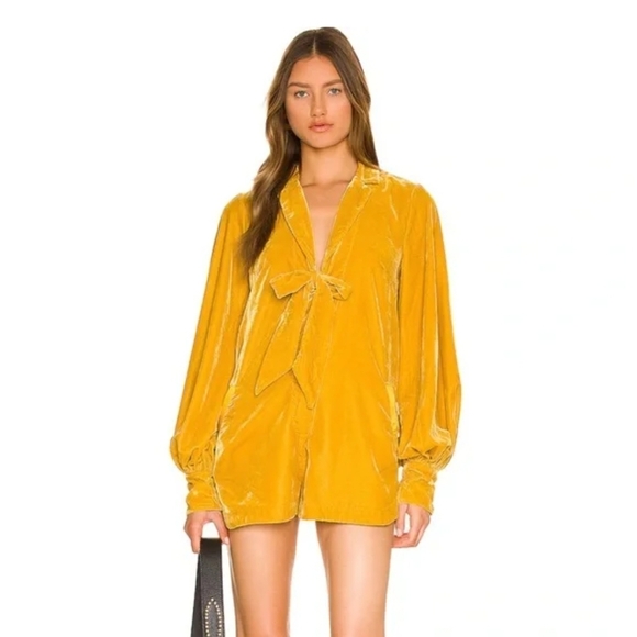 Free People Pants - FREE PEOPLE Crushed Gold Velvet Romper Size XS
